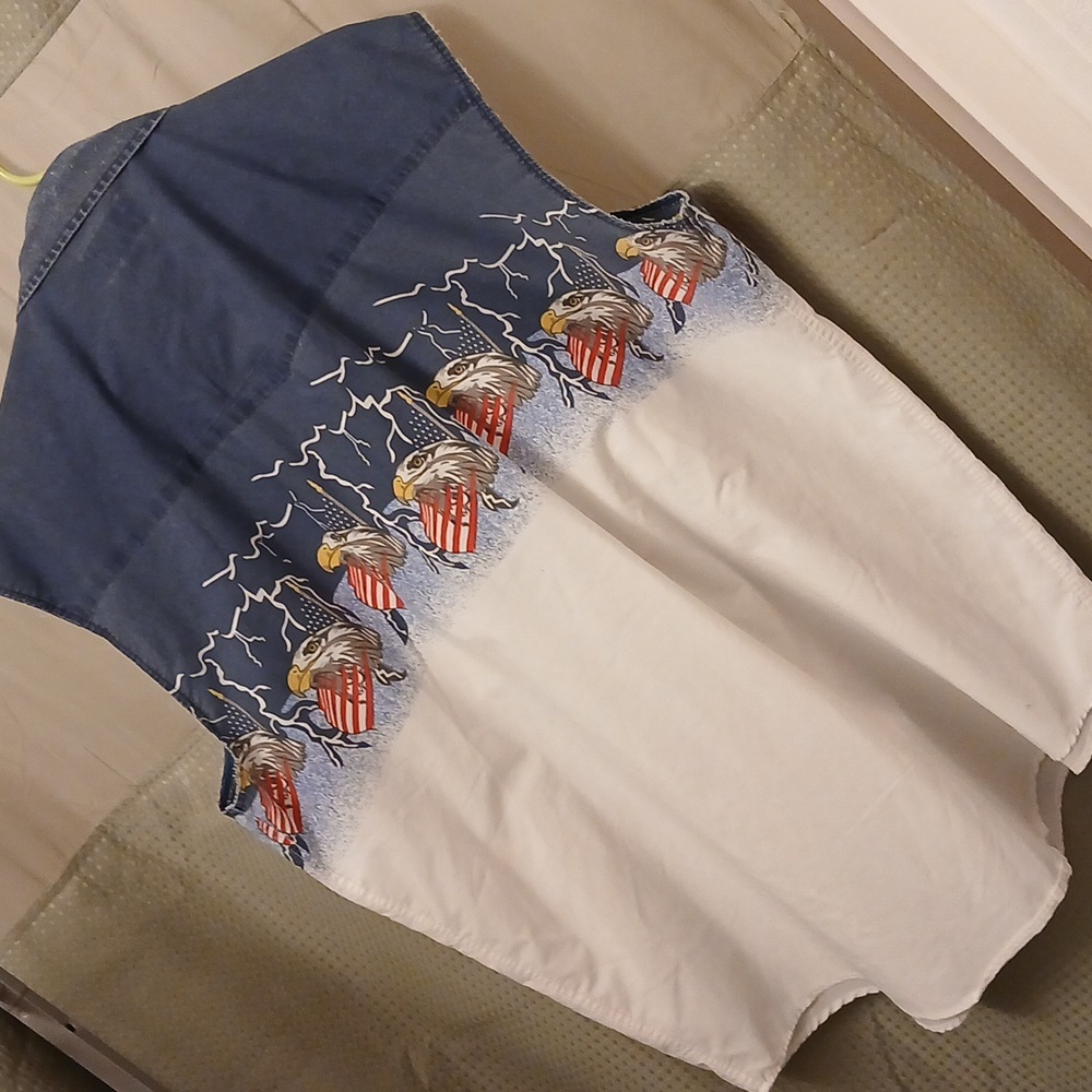 High Noon 2XL Eagle Flag Snap Front Sleeveless Shirt Distressed Perfectly!